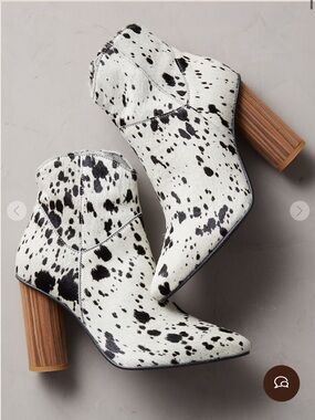 Overland Luna Cowhide Ankle Booties in Black and White with wood heel - EU 38